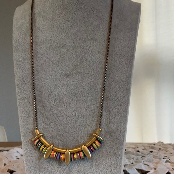 Stella&Dot Wanderer Necklace 20 inch Gold Tone Multicolor Ring Charm Bar - Picture 3 of 6